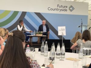 Julian Glover (left) interviewing Michael Gove, Former Minister in the Conservative Government who commissioned the “Glover Review of Designated Landscapes”(2019).
